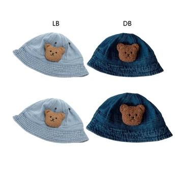 Детска шапка за деца, дишащи широкополые шапки, дънки синя шапка-качулка, детска шапка