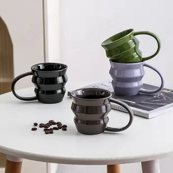 Керамична чаша с неправилна форма, корейската модерна Чаша за закуска, Чаша за мляко, Следобеден чай, чаши за Кафе, Однотонная художествена двойка чаши, Офис чаша