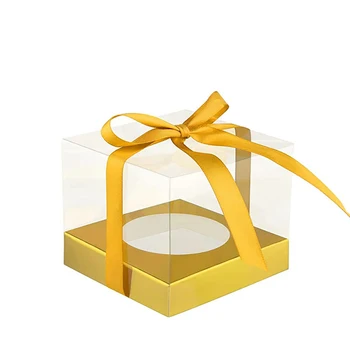 24 бр. прозрачна пластмасова кутия за кифли, контейнер за кифли със златна панделка, подходяща за партита, рождени Дни, сватби