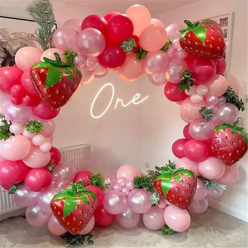 127 бр., ягодово украса за партита, комплект гирлянди от балони за момичета, аксесоари за партита за рожден ден, клубничная тема, украса
