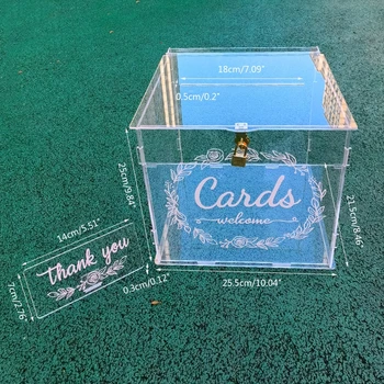Акрилна кутия за сватбени картички, направи си сам, плик, кутия за пари за карти, Селски прозрачна кутия за пощенски картички, Сватбени тържества, Кутия за пари за карти с желания