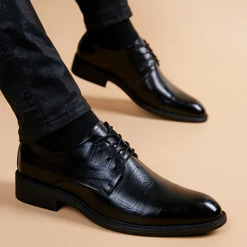 Нови мъжки обувки от лачена кожа С квадратни пръсти В бизнес стил, Висококачествени мъжки Официалната обувки, Дишащи и удобни обувки-oxfords