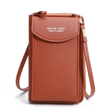 Нов дамски дълъг портфейл, чанта през рамо, обикновена кожени презрамки, мобилен Телефон, Големи поставки за карти, портфейл, чанта, джобове за момичета