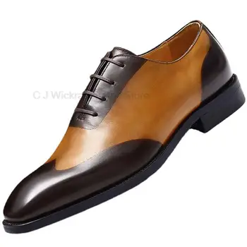 Размери от 38 до 46, мъжки обувки-Oxfords С Като От естествена Телешка Кожа, Луксозни Маркови бизнес офис модела обувки с перфорации тип 