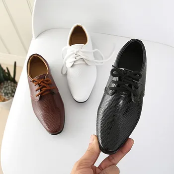 Модельная кожени обувки за момчета, пролет, Великобритания, за партита, сватбени шоу, детска мода однотонная черна училищна обувки за изпълнения