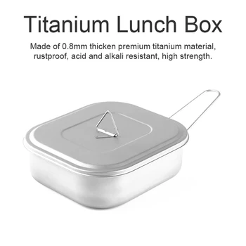 Титан обяд-бокс с дебелина 0,8 мм Банка за хранене, съдове за готвене голям капацитет за съхранение с обем 1000 мл с капак, Сгъваема дръжка, Посуда и прибори за къмпинг, на открито