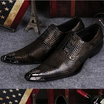 класически броги с черепа, мъжки обувки-oxfords, мъжки модел обувки с остър бомбе, мъжки официалната обувки от Змийска кожа, Homme Chaussure