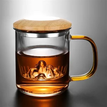 Креативна домакински стъклена чаша за чай с дръжка и капак, лесна чаша за разделяне на вода, Топлоустойчива филтър, цвете чаша за чай, Посуда за напитки