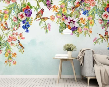 beibehang, модни триизмерни тапети за помещения, скандинавски, ръчно рисувани, цветя, птици, фон с лилии, behang