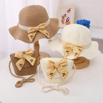 Детска чанта за деца от 3-7 години, комплект шапки за пътуване, защита от слънцето, плажна панама на лятото, шапка, детски шапки, сламена шапка за момичета