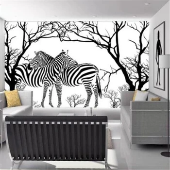 потребителски големи тапети 3d стенописи от висок клас съвременното изкуство черно-бяло изображение на абстрактното дърво зебра хол ТЕЛЕВИЗИЯ фон на стената