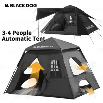 Naturehike BLACKDOG 150D Палатка в едно докосване, Автоматично Туристически Палатки, за 3-4 Човека UPF50 + PU3000, Водоустойчив Палатка за Къмпинг с Навес