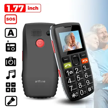 Artfone C1 Отключени Бар Старши Мобилен Телефон по-Стар Мобилен Телефон С Две Sim-карти, Една SOS бутон, бутон за Аварийно GSM 2G FM Фенерче Bluetooth