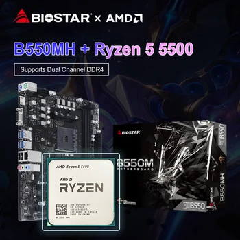 BIOSTAR Нова Детска дънна Платка B550MH AMD B550M + процесор AMD Ryzen 5 5500 R5 5500 Процесор M. 2 Nvme Sata3 AM4 socket placa mae