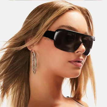 Модни слънчеви очила Black Shield За жени, мъже, защита от ултравиолетови лъчи, голяма дограма, извънгабаритни спортни очила, Уникални слънчеви очила Y2K нюанси