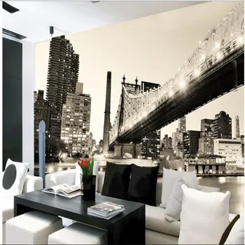 beibehang papel de parede para quarto, ностальгическая Америка, Манхэттенский мост, черно-бял пейзаж на стената, европейският телевизионен фон