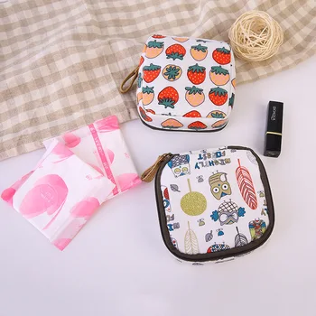 Тъканта, водоустойчив хигиенична памучен чанта с голям капацитет на мълния, ежедневни чанти за съхранение на козметика с хубав принтом, портфейл за монети за момичета