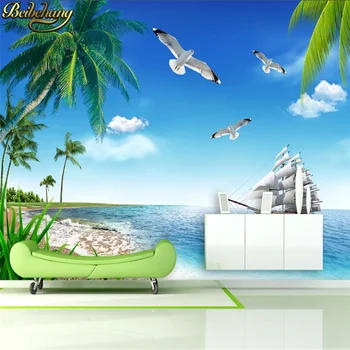 beibehang потребителски 3D тапети papel de parede Мальдивский морски пейзаж кокосова палма ветроходство разтегателен хол телевизия фон тапети