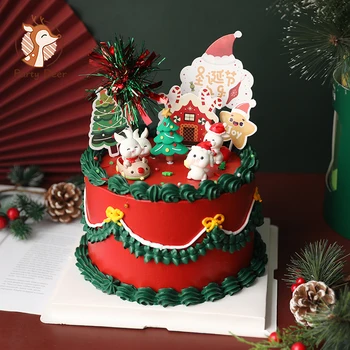 Коледна Торта, Топперы, Смола, Сладък Заек, Декорация За Торта, Малка Коледна Елха, Торта Декор За Дома, честита нова Година