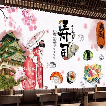 Обичай самозалепващи водоустойчив стенни тапети 3D на японската кухня, на фона на ресторант, суши, интериор, етикети Papel De Parede