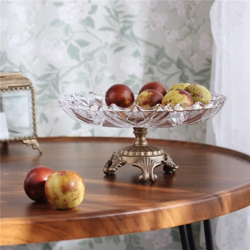 Латунная стъклена чиния за плодове в ретро стил от мед, ръчно изработени, изискана декорация на дома, маса за декорации, чиния за закуски с плодове в хола