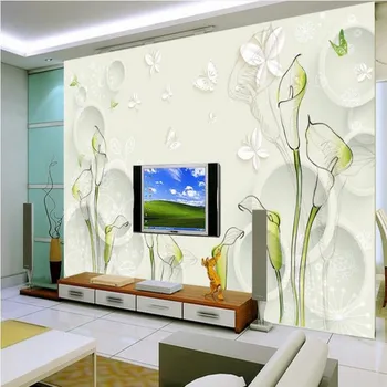 мащабни стенописи wellyu по поръчка ръчно рисувани, кала лилия, 3D модерен прост модерен фон за телевизор, нетъкан тапет