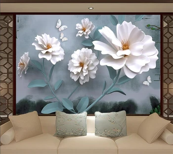 Потребителски тапети 3d рисувани стенни модерен малко прясно бяло венчелистче цвете на фона на стената на хола украса спални живопис фотообои
