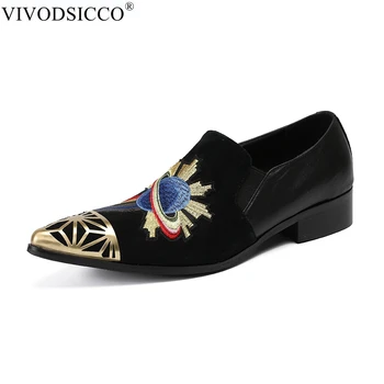VIVODSICCO/ Нови мъжки кадифе, кожени обувки, За партита и сватби, за мъже модела обувки, луксозни мъжки лоферы ръчно изработени с метално бомбе, мъжки обувки на плоска подметка
