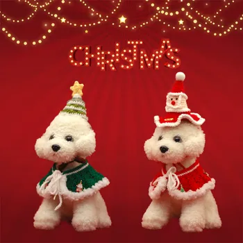 Уникални плетени калъф за Коледни пелерини за кучета, топъл шал за кучета, шапка на Дядо Коледа, кърпа за домашни любимци, украса за коте, Мопс, Аксесоари за грижа за кучето, неща