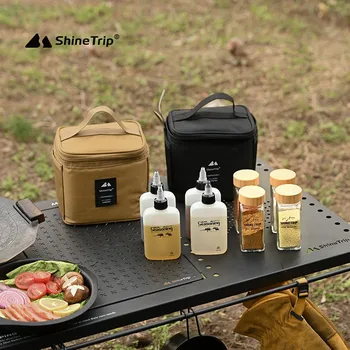 Комплект бурканчета за подправки ShineTrip на открито, кутия за подправки за Пикник, Запечатани буркан за подправки, кутия за масло, Буркани с дозатор, бамбук дървена капачка