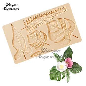Yueyue Sugarcraft, тропически листа на Монстера, силиконова форма, форма за празни приказки, инструменти за украса на тортата, под формата на шоколад, паста