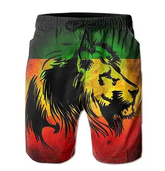 Мъжки летни бански за сърф с флага Ямайски лъв, плажни шорти, бързо съхнещи панталони с вкара подплата и джобове