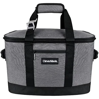 Сгъваема чанта-хладилник CleverMade: Случайна Запечатани преносим чанта-хладилник с мека повърхност, на 50 кутии, Вересково-сив / черен