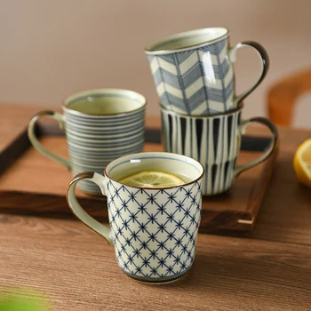Традиционен модел, керамични чаени чаши са ръчно изработени, Оригинални кафеена чаша с мляко за закуска в японски стил, Изящни бели порцеланови чаши