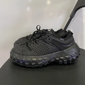 Ulzzang/мъжки обувки на масивна ток за двойки, дамски спортни обувки на дебела подметка, мъжки кожени ежедневни маратонки, модни дизайнерски обувки за татко
