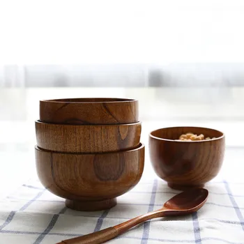 Дървена Купа за ориз, супа в японски стил, салатница, Дървен контейнер за храна, термостойкая купа за детски кухненски съдове за готвене