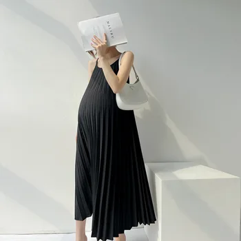 Рокли за бременни Шифоновое плиссированное дълга рокля за бременни, Ежедневни широки Дрехи за бременни, Мода 2023 Плюс Размер