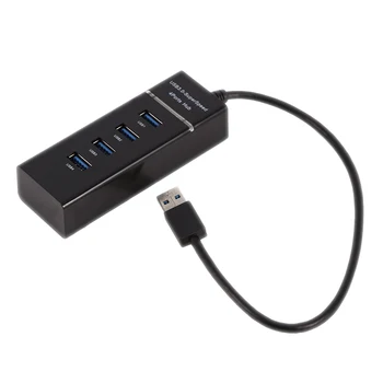 Високоскоростен 4-портов USB 3.0 Хъб Конвертор адаптер за Преносим Удължител за Macbook Card Reader черен