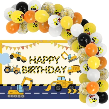Строителен трактор, парти, балони 0-9, цифрова конфети, латексный балон, камион, превозно средство, украса за парти в чест на рождения ден на момчетата