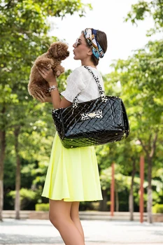Черна Чанта-переноска за домашните кучета от изкуствена памучен плат с бродерия, модерна чанта за малки кученца