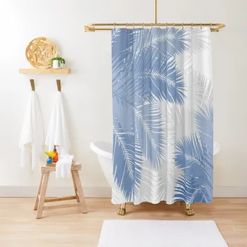 СИНЯТА завеса за душ С тропически палмови листа, завеса за баня